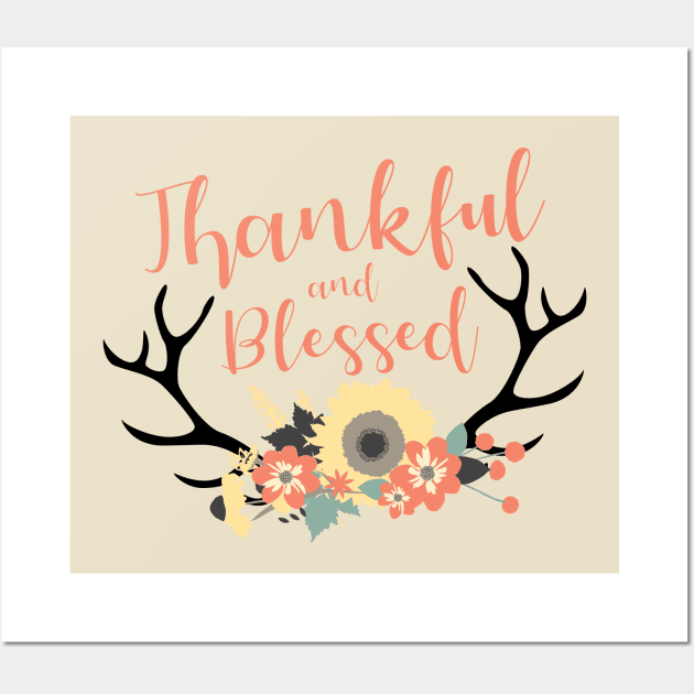 Thankful & Blessed Flower Antlers Wall Art by SmartCraftCo